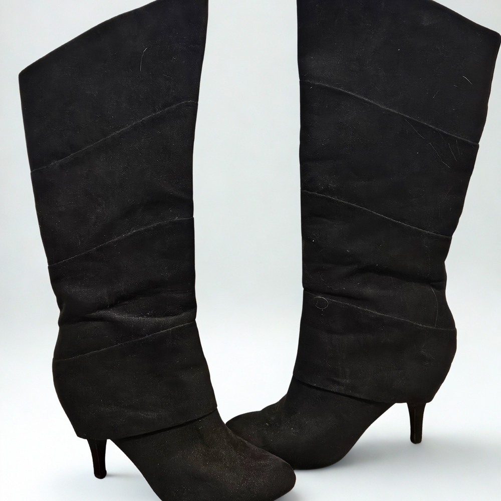 Fergalicious Suede Black Heeled Knee-High Boots
